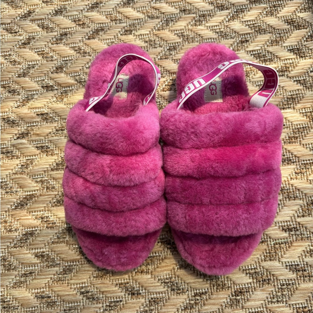 UGG Women's Fluffy Pink Slippers - Picture 2 of 6